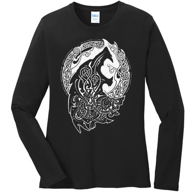 Wolf Celtic Viking Nordic Mythology Vintage Ladies Long Sleeve Shirt