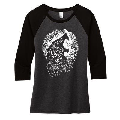 Wolf Celtic Viking Nordic Mythology Vintage Women's Tri-Blend 3/4-Sleeve Raglan Shirt