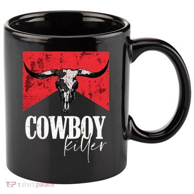 Western Cowgirl Vintage Punchy Cowboy Killers Bull Horn 11oz C Handle Ceramic Mug