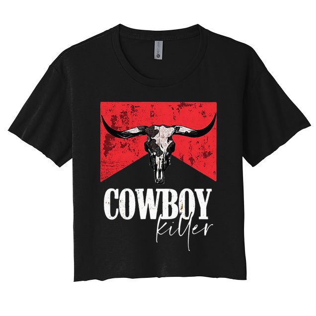 Western Cowgirl Vintage Punchy Cowboy Killers Bull Horn Crop Top