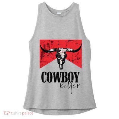 Western Cowgirl Vintage Punchy Cowboy Killers Skull Ladies PosiCharge Tri-Blend Wicking Tank
