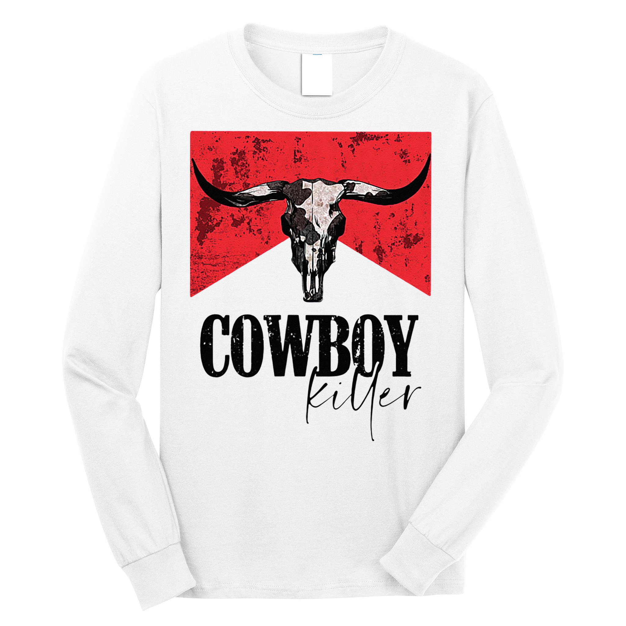 Western Cowgirl Vintage Punchy Cowboy Killers Skull Long Sleeve Shirt