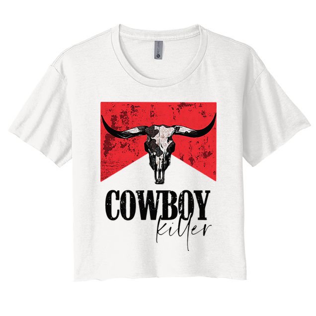 Western Cowgirl Vintage Punchy Cowboy Killers Skull Crop Top