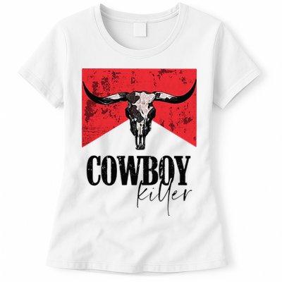 Western Cowgirl Vintage Punchy Cowboy Killers Skull Womens T-Shirt