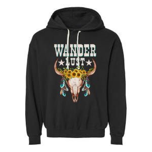 Wanderlust Country Western Boho Cow Skull Adventure Garment-Dyed Fleece Hoodie