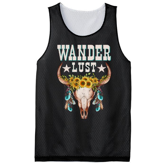 Wanderlust Country Western Boho Cow Skull Adventure Mesh Reversible Basketball Jersey Tank