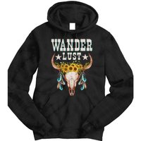 Wanderlust Country Western Boho Cow Skull Adventure Tie Dye Hoodie