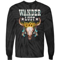 Wanderlust Country Western Boho Cow Skull Adventure Tie-Dye Long Sleeve Shirt