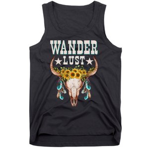 Wanderlust Country Western Boho Cow Skull Adventure Tank Top