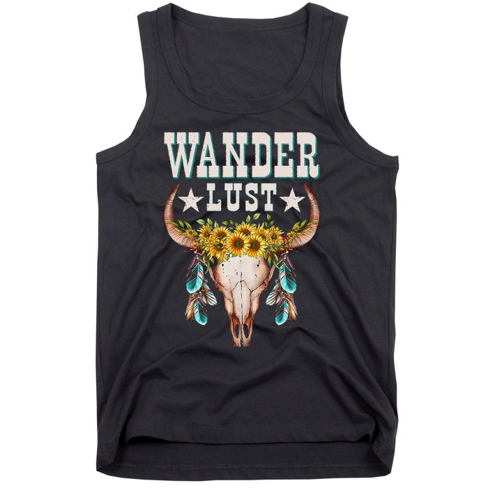 Wanderlust Country Western Boho Cow Skull Adventure Tank Top