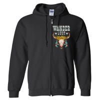 Wanderlust Country Western Boho Cow Skull Adventure Full Zip Hoodie