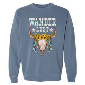 Wanderlust Country Western Boho Cow Skull Adventure Garment-Dyed Sweatshirt