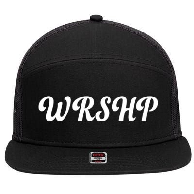 WRSHP Christian Worship Shortened Word 7 Panel Mesh Trucker Snapback Hat