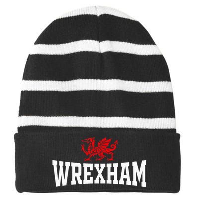 Wrexham City Wales Red Dragon Wrecsam Cymru County Of Wales Striped Beanie with Solid Band