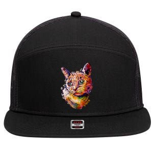 Watercolor Cat 7 Panel Mesh Trucker Snapback Hat