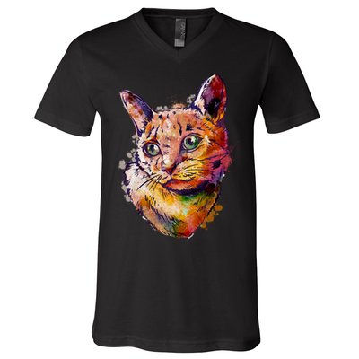 Watercolor Cat V-Neck T-Shirt