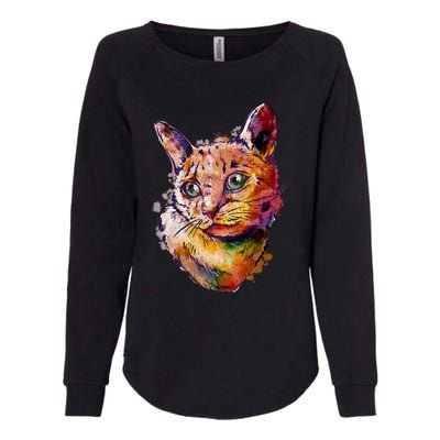 Watercolor Cat Womens California Wash Sweatshirt