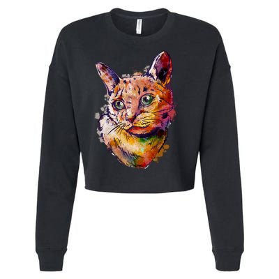 Watercolor Cat Cropped Pullover Crew
