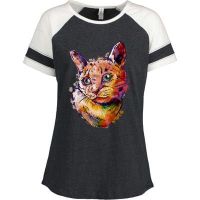 Watercolor Cat Enza Ladies Jersey Colorblock Tee