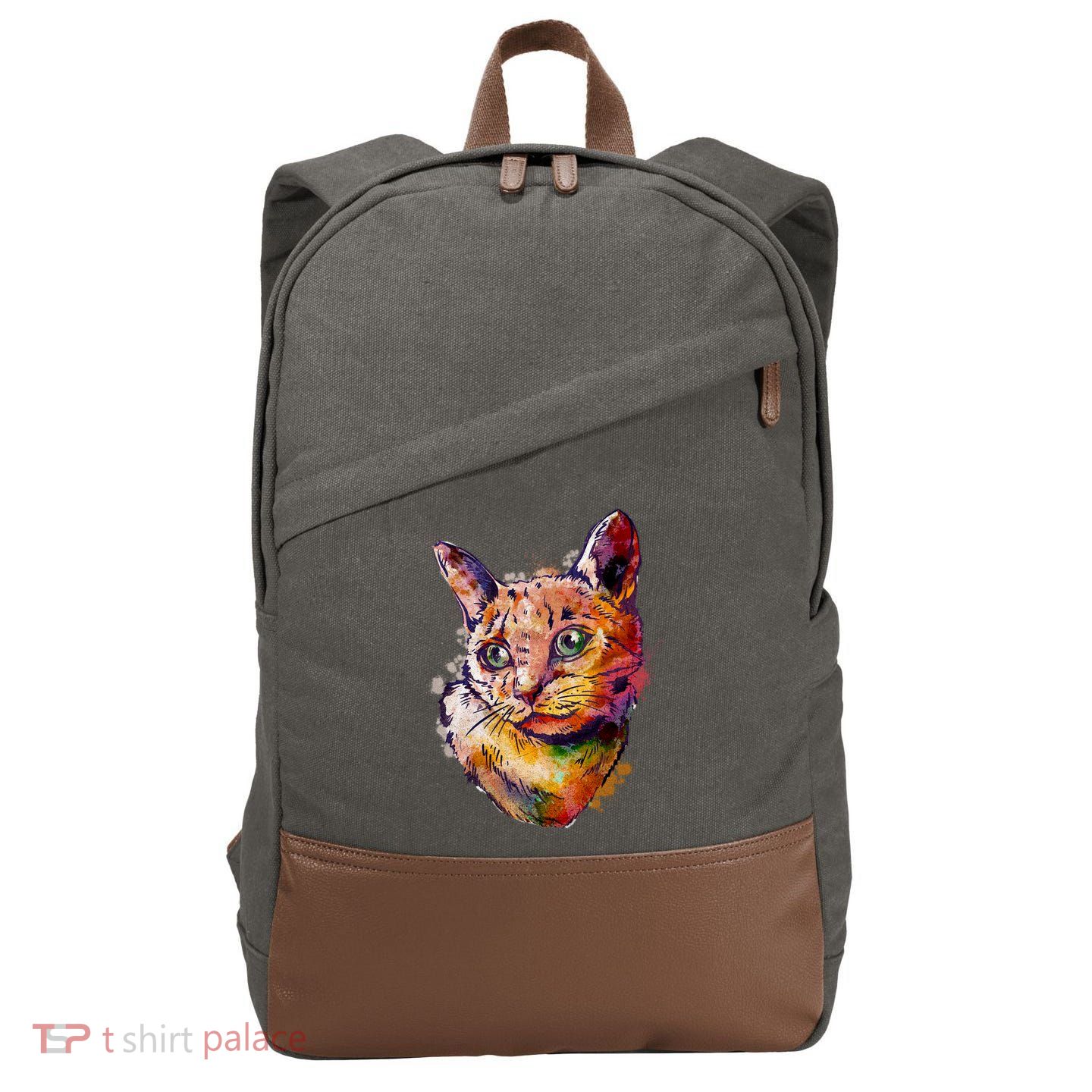 Watercolor Cat Cotton Canvas Backpack