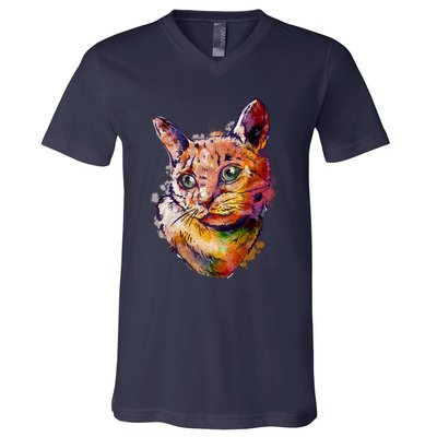 Watercolor Cat V-Neck T-Shirt