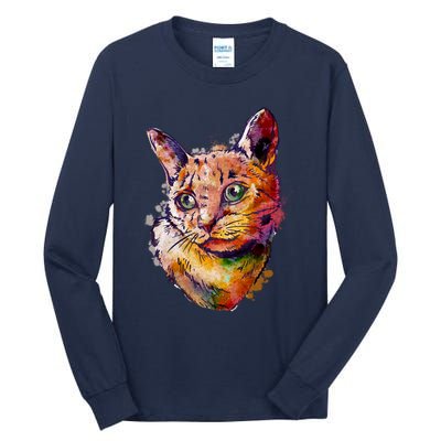 Watercolor Cat Tall Long Sleeve T-Shirt