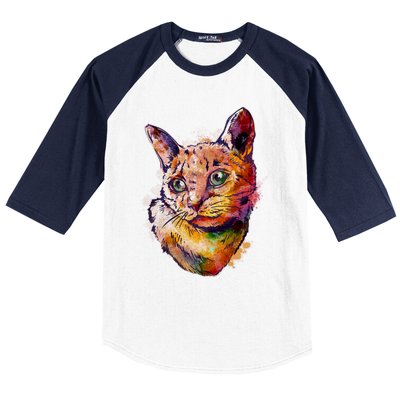 Watercolor Cat Baseball Sleeve Shirt