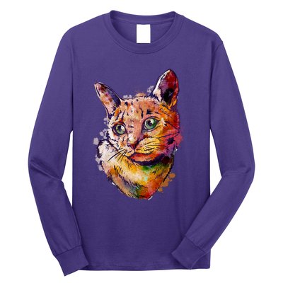 Watercolor Cat Long Sleeve Shirt