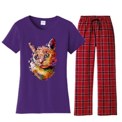 Watercolor Cat Women's Flannel Pajama Set