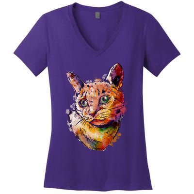 Watercolor Cat Women's V-Neck T-Shirt