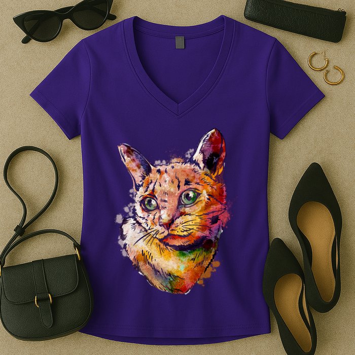 Watercolor Cat Women's V-Neck T-Shirt