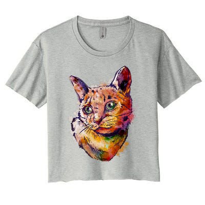 Watercolor Cat Women's Crop Top Tee