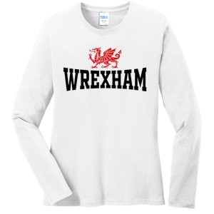 Wrexham City Wales Red Dragon Wrecsam Cymru County Of Wales Ladies Long Sleeve Shirt