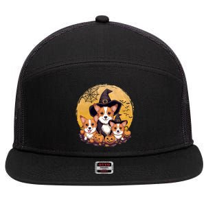 Welsh Corgi Witch HowlOWeen Pawsome Pumpkin Halloween Gift 7 Panel Mesh Trucker Snapback Hat