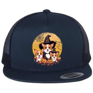 Welsh Corgi Witch HowlOWeen Pawsome Pumpkin Halloween Gift Flat Bill Trucker Hat