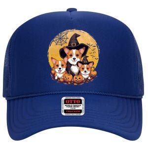 Welsh Corgi Witch HowlOWeen Pawsome Pumpkin Halloween Gift High Crown Mesh Back Trucker Hat