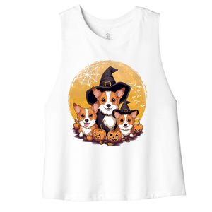 Welsh Corgi Witch HowlOWeen Pawsome Pumpkin Halloween Gift Women's Racerback Cropped Tank