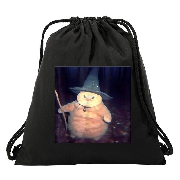 Wizard Cat Weird Funny Halloween Cat Meme Drawstring Bag