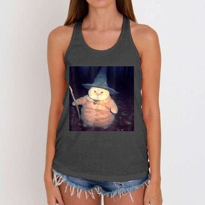 Wizard Cat Weird Funny Halloween Cat Meme Women's Knotted Racerback Tank