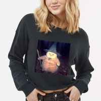 Wizard Cat Weird Funny Halloween Cat Meme Cropped Pullover Crew
