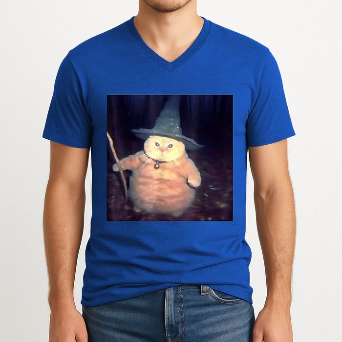 Wizard Cat Weird Funny Halloween Cat Meme V-Neck T-Shirt