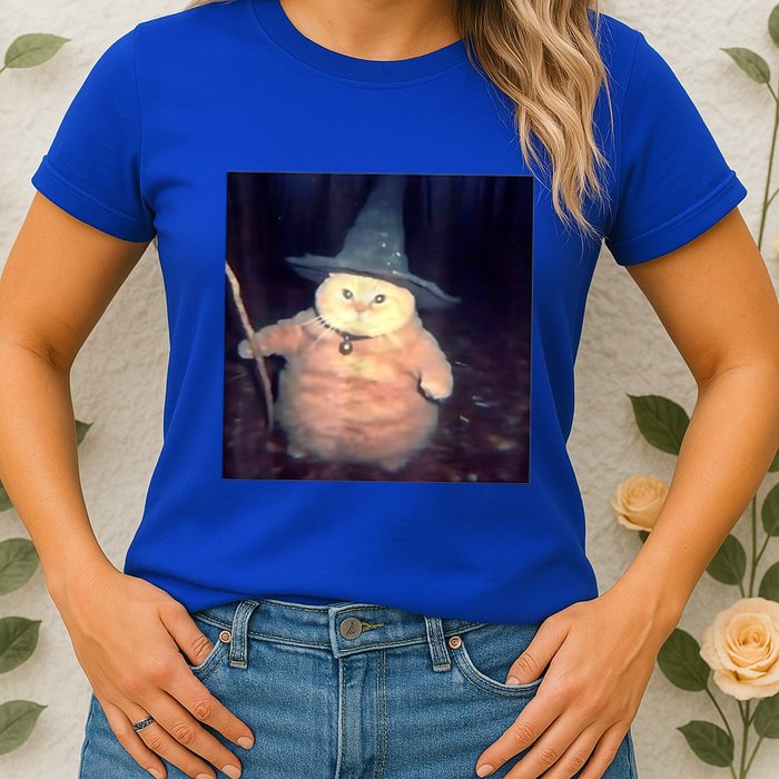 Wizard Cat Weird Funny Halloween Cat Meme Womens T-Shirt