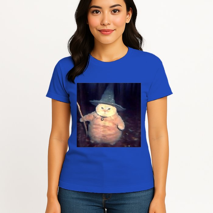 Wizard Cat Weird Funny Halloween Cat Meme Womens T-Shirt