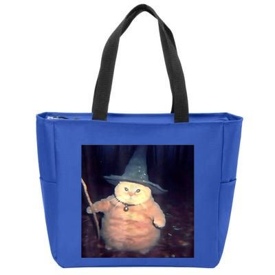 Wizard Cat Weird Funny Halloween Cat Meme Zip Tote Bag