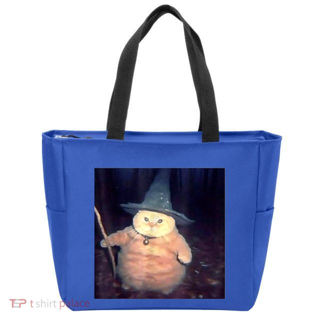 Wizard Cat Weird Funny Halloween Cat Meme Zip Tote Bag