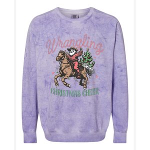 Western Christmas Wrangling Christmas Cheer Cowboy Santa Colorblast Crewneck Sweatshirt