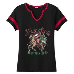 Western Christmas Wrangling Christmas Cheer Cowboy Santa Ladies Halftime Notch Neck Tee