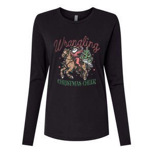 Western Christmas Wrangling Christmas Cheer Cowboy Santa Womens Cotton Relaxed Long Sleeve T-Shirt