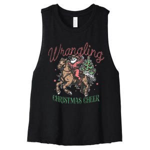 Western Christmas Wrangling Christmas Cheer Cowboy Santa Women's Racerback Cropped Tank