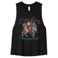 Western Christmas Wrangling Christmas Cheer Cowboy Santa Women's Racerback Cropped Tank